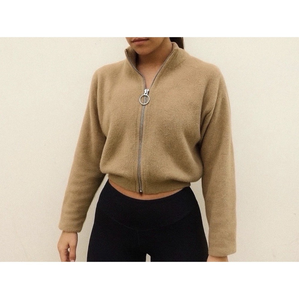 Gymshark x Whitney Simmons Jacket M Brown Full Zip Athletic Crop Fuzzy